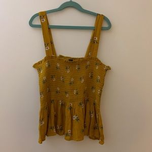 Yellow w/ white flowers ribbed tank top